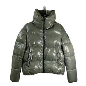SAVE THE DUCK Shiny Olive Biddy Hooded Puffer Jacket Water Repellent
